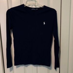 Women’s Navy Polo Long Sleeve Shirt with Logo. Size Large